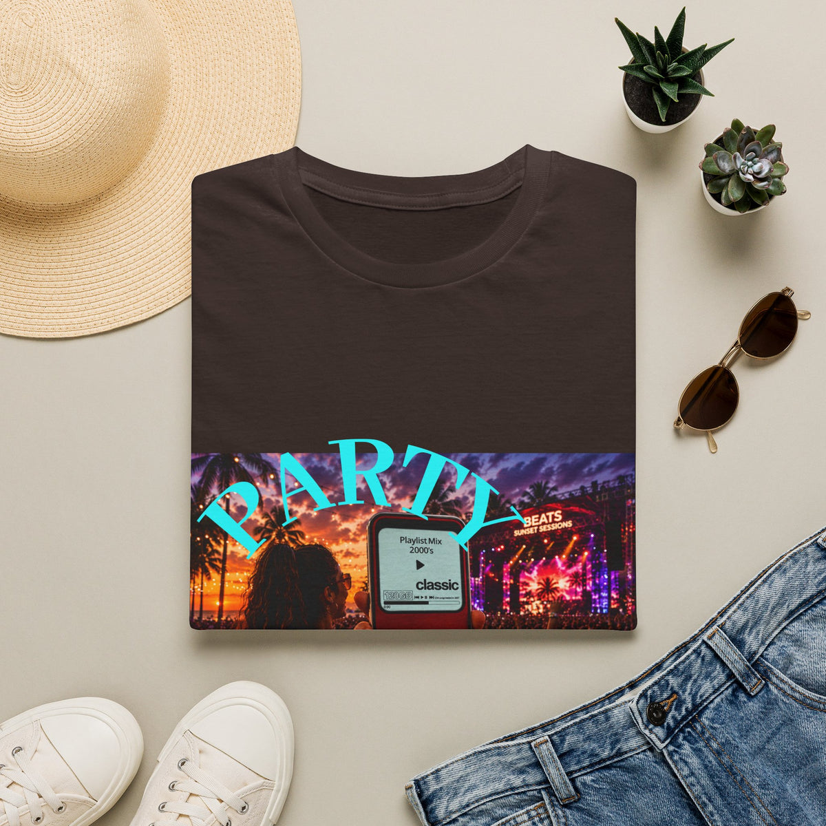 Party Time T-Shirt — Retro Concert Sunset Graphic with 'PARTY' & 'Vibes'