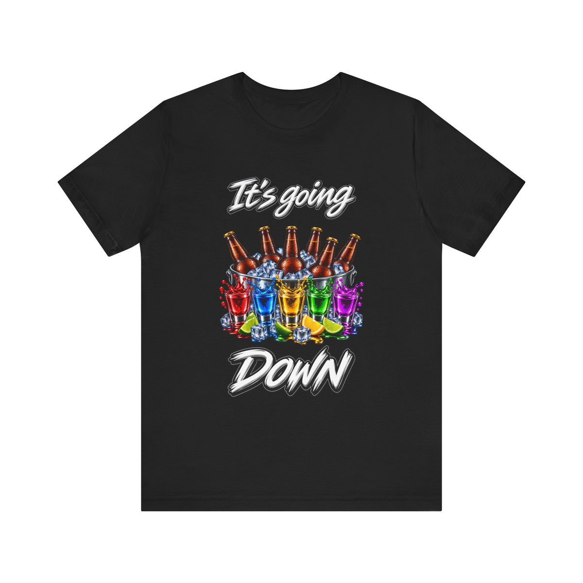 It's Going Down Party T-Shirt — Colorful Bottles and Shots