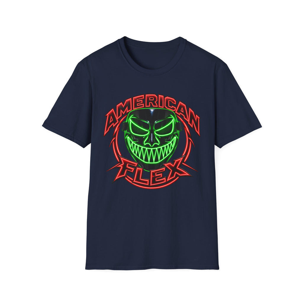 American Flex Graphic T-Shirt — Neon Skull Patriotic Streetwear