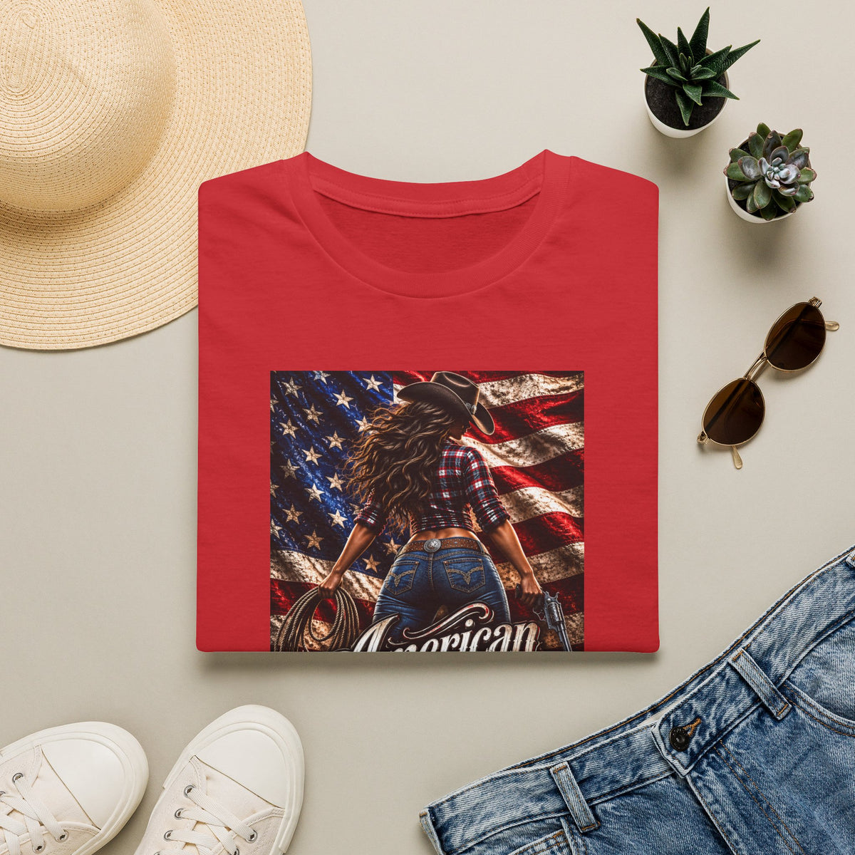 American Made Tee — Patriotic Cowgirl Flag T-Shirt