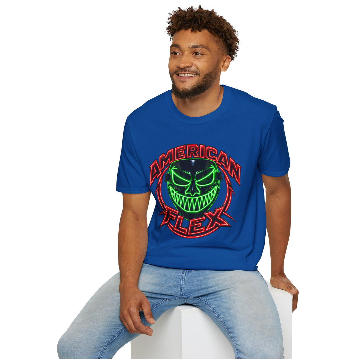 American Flex Graphic T-Shirt — Neon Skull Patriotic Streetwear