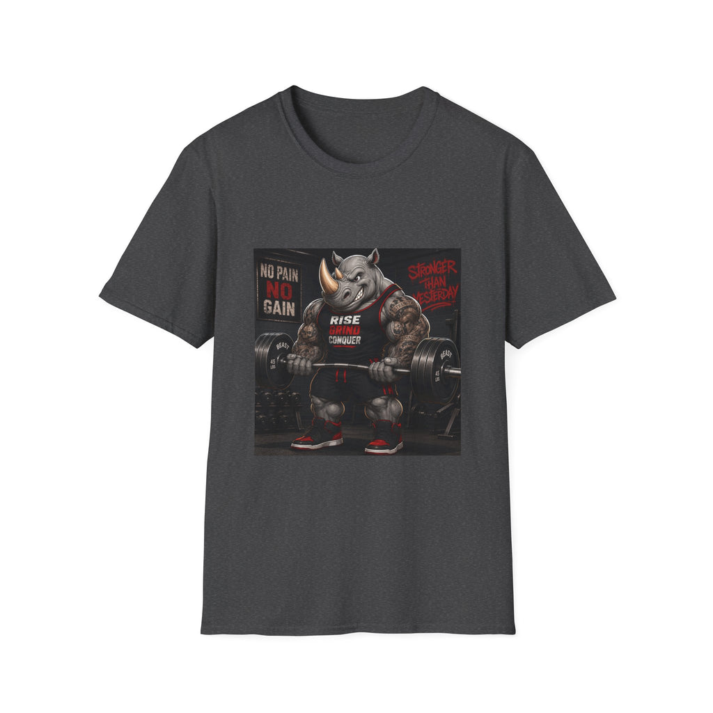"No Pain No Gain / Rise Grind Conquer" Gym Tee