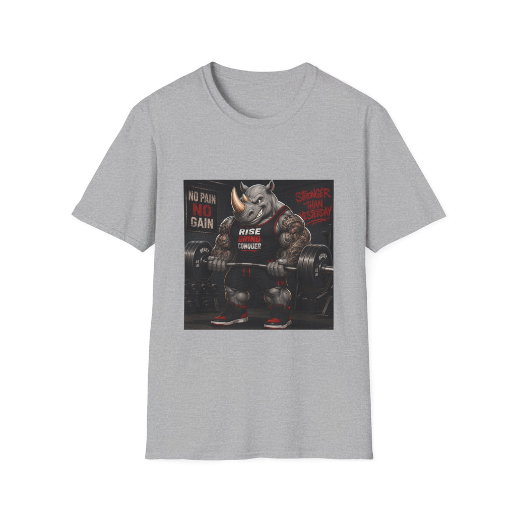 "No Pain No Gain / Rise Grind Conquer" Gym Tee