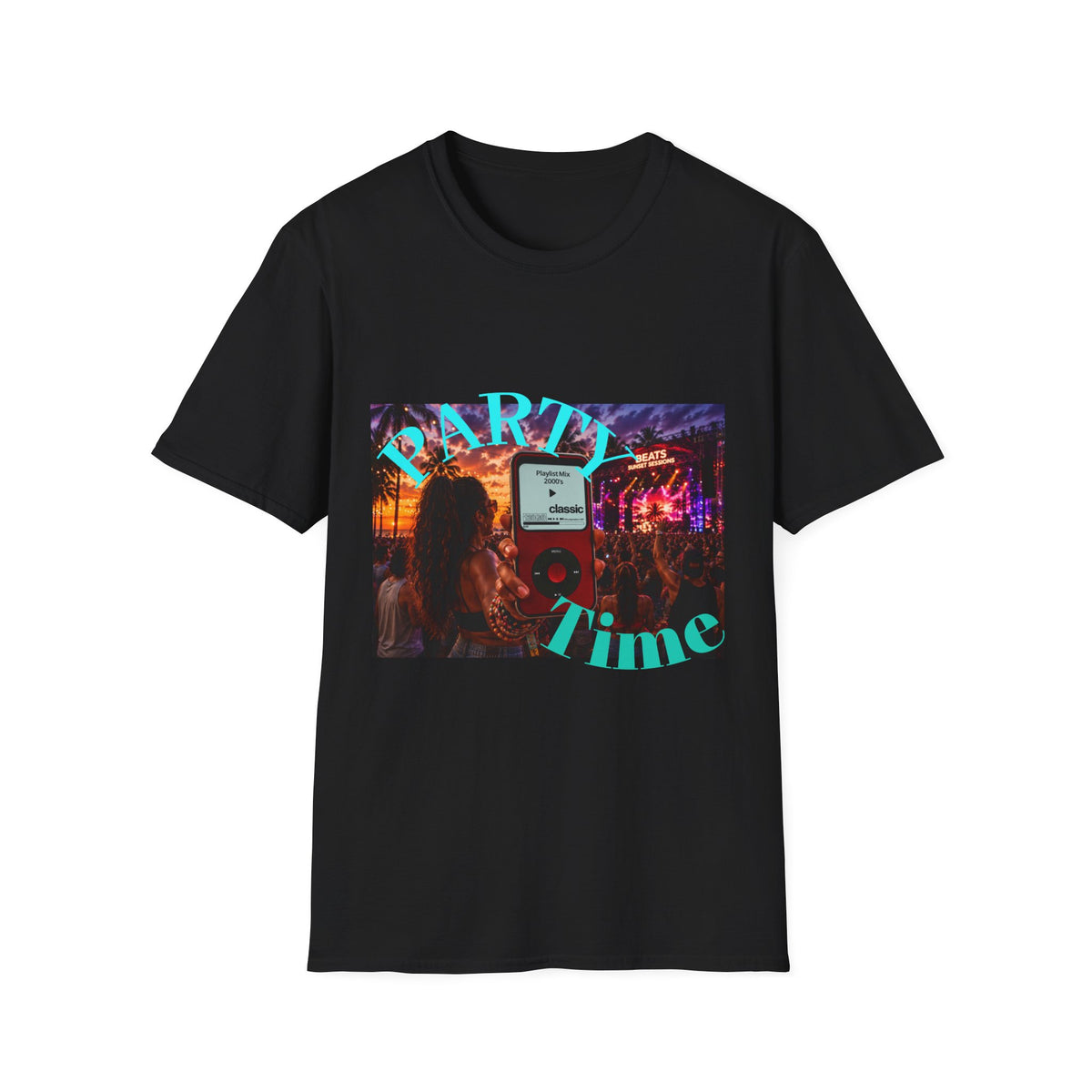 Party Time T-Shirt — Retro Concert Sunset Graphic with 'PARTY' & 'Vibes'