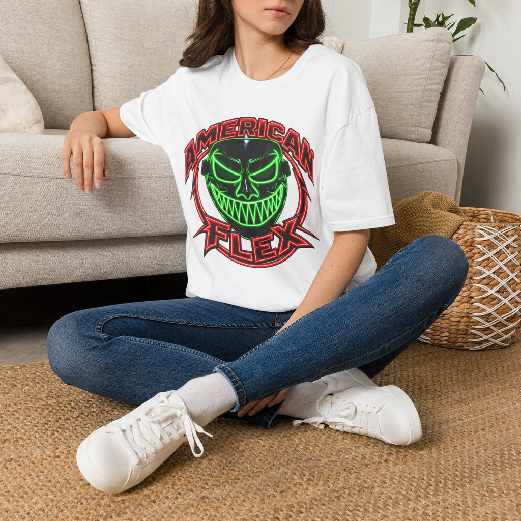 American Flex Graphic T-Shirt — Neon Skull Patriotic Streetwear