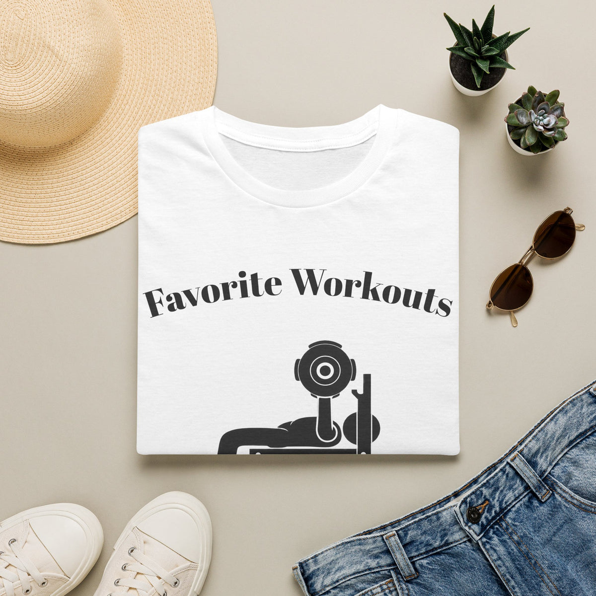 Favorite Workouts T-Shirt — Gym Exercise Icons Tee for Fitness Lovers
