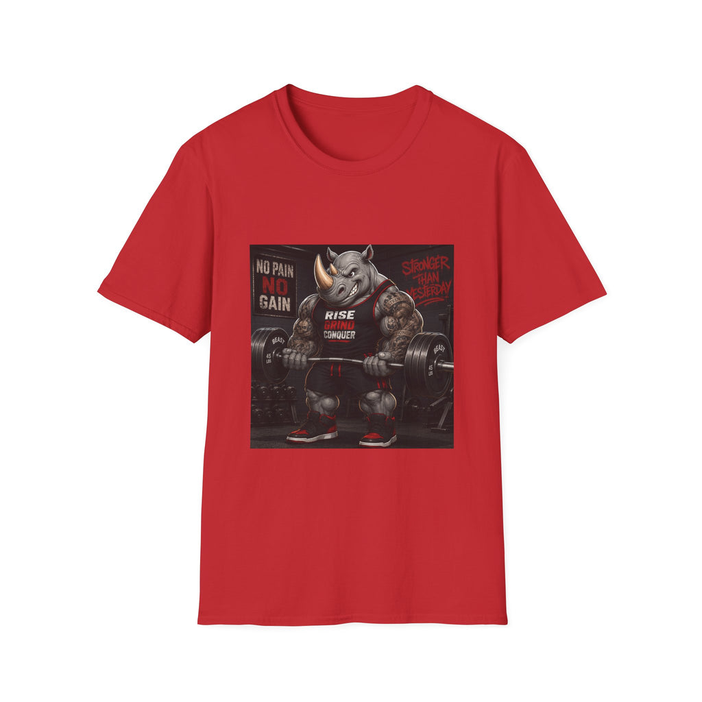 "No Pain No Gain / Rise Grind Conquer" Gym Tee