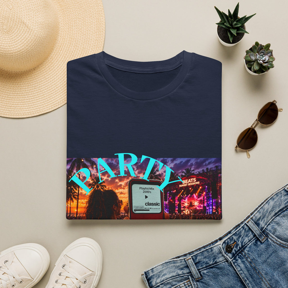 Party Time T-Shirt — Retro Concert Sunset Graphic with 'PARTY' & 'Vibes'