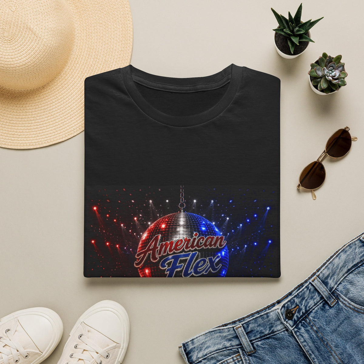 American Flex v2 T-Shirt — Patriotic Disco Graphic Tee