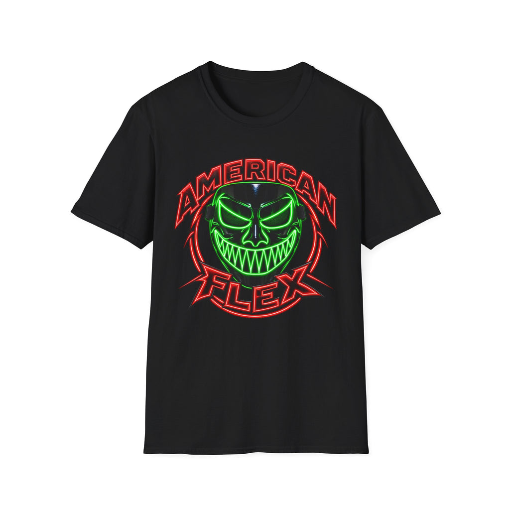 American Flex Graphic T-Shirt — Neon Skull Patriotic Streetwear