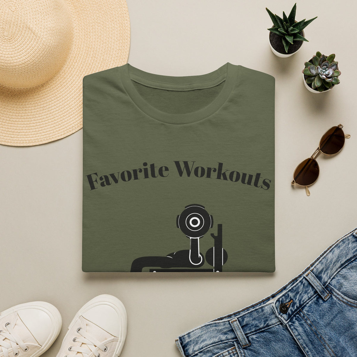 Favorite Workouts T-Shirt — Gym Exercise Icons Tee for Fitness Lovers