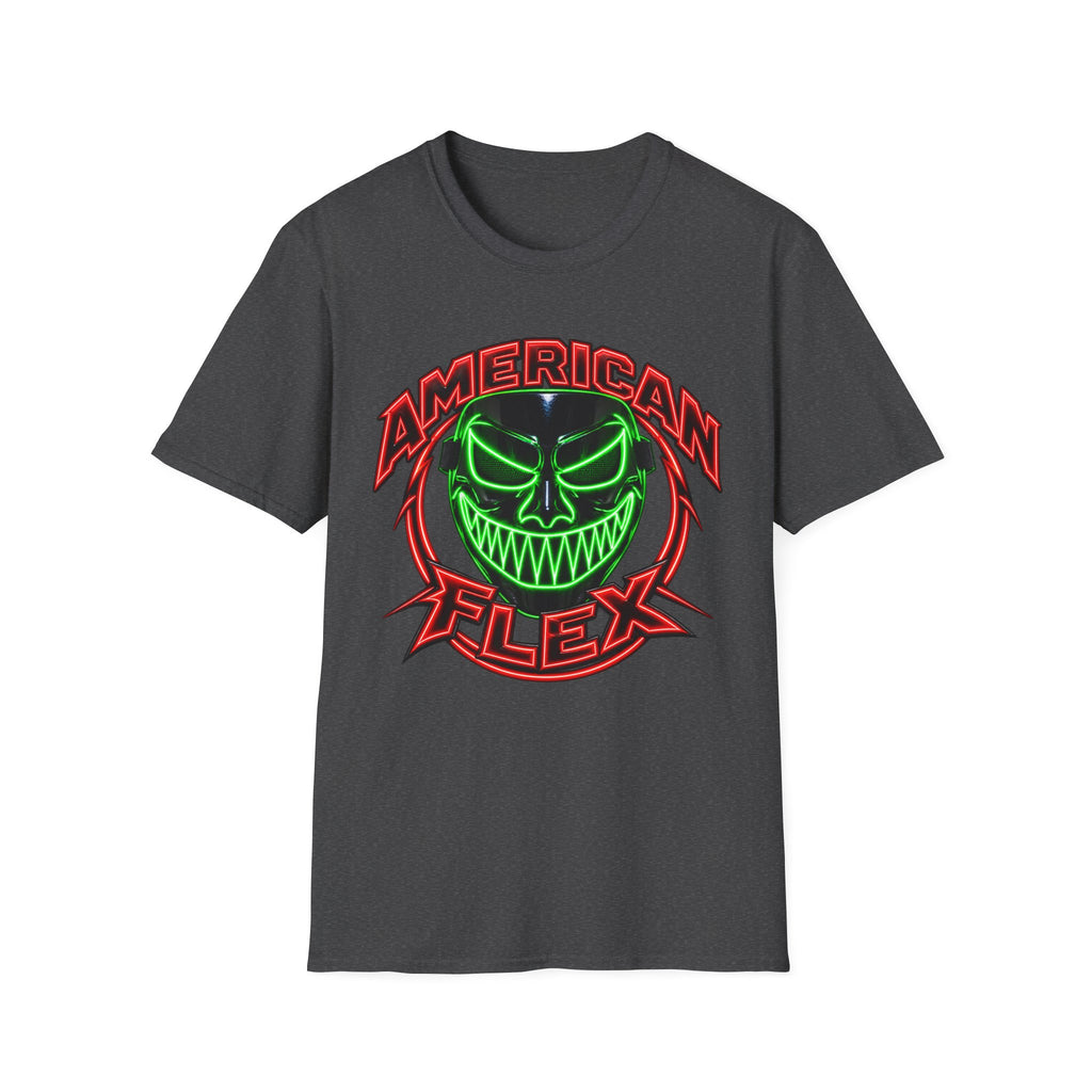 American Flex Graphic T-Shirt — Neon Skull Patriotic Streetwear