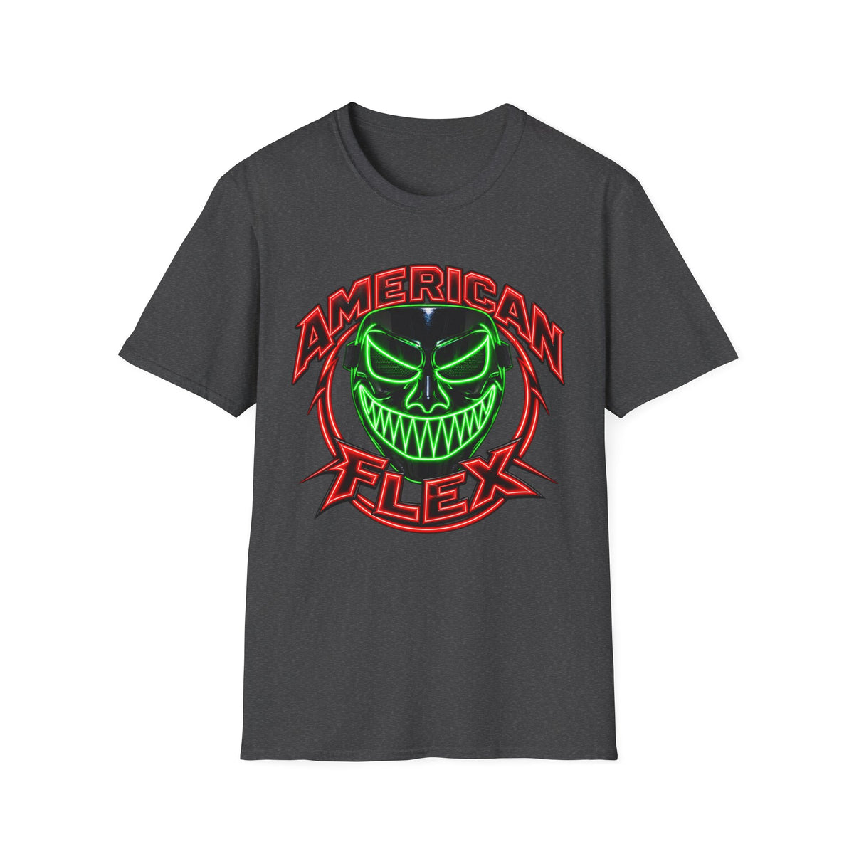 American Flex Graphic T-Shirt — Neon Skull Patriotic Streetwear