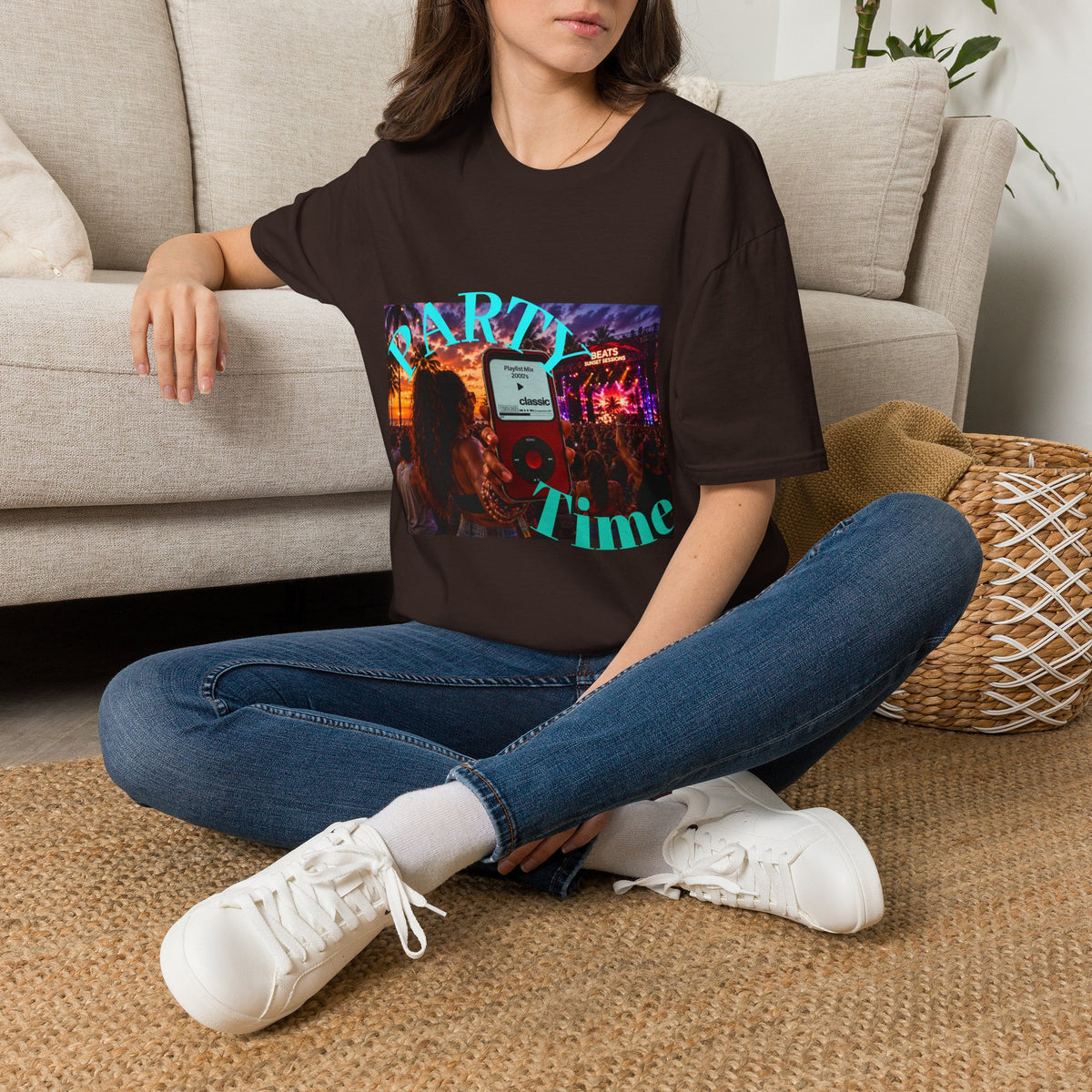 Party Time T-Shirt — Retro Concert Sunset Graphic with 'PARTY' & 'Vibes'