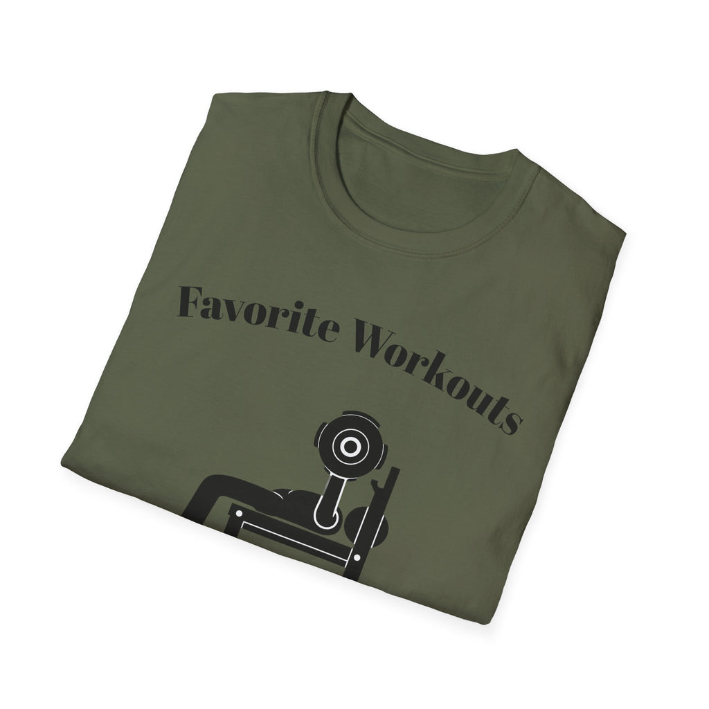 Favorite Workouts T-Shirt — Gym Exercise Icons Tee for Fitness Lovers