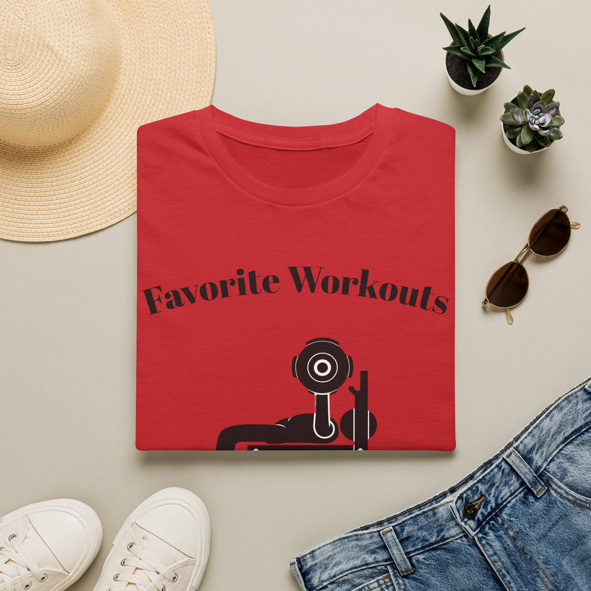 Favorite Workouts T-Shirt — Gym Exercise Icons Tee for Fitness Lovers