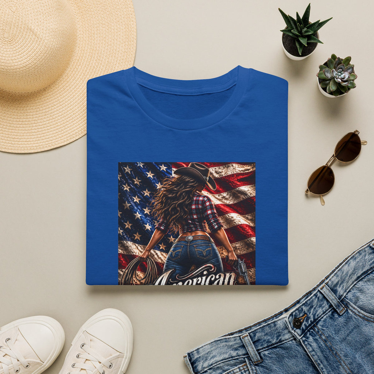 American Made Tee — Patriotic Cowgirl Flag T-Shirt