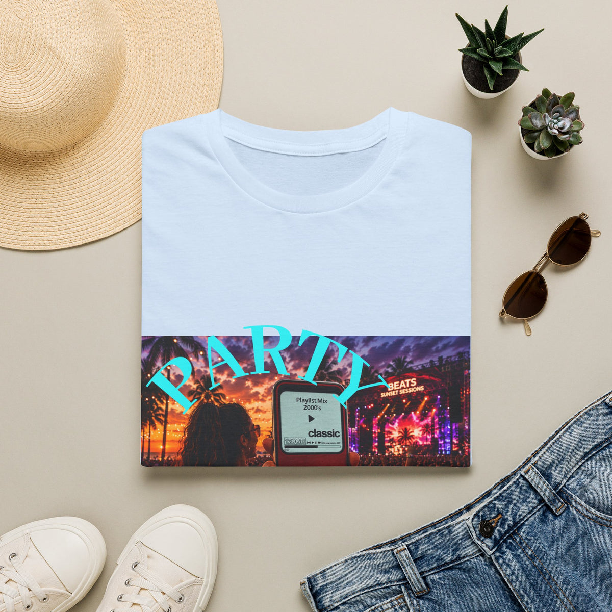 Party Time T-Shirt — Retro Concert Sunset Graphic with 'PARTY' & 'Vibes'