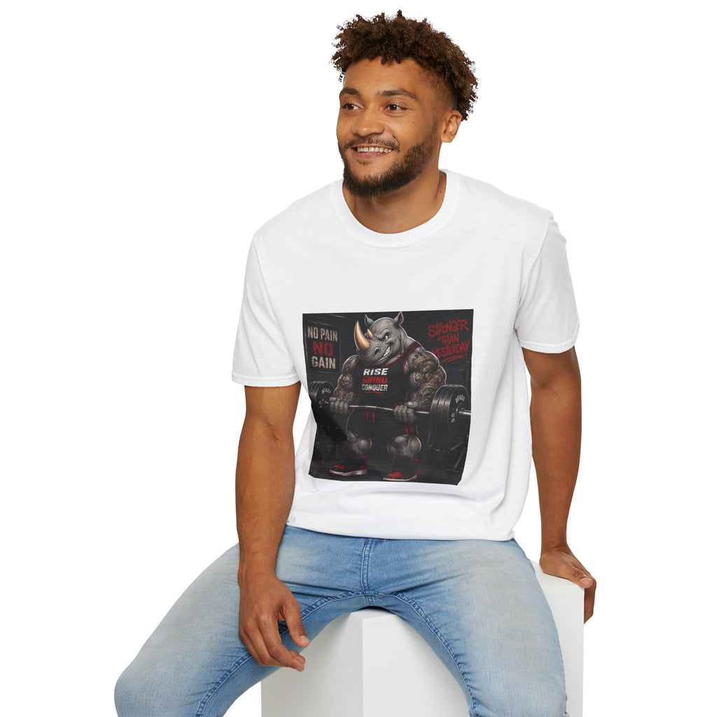 "No Pain No Gain / Rise Grind Conquer" Gym Tee