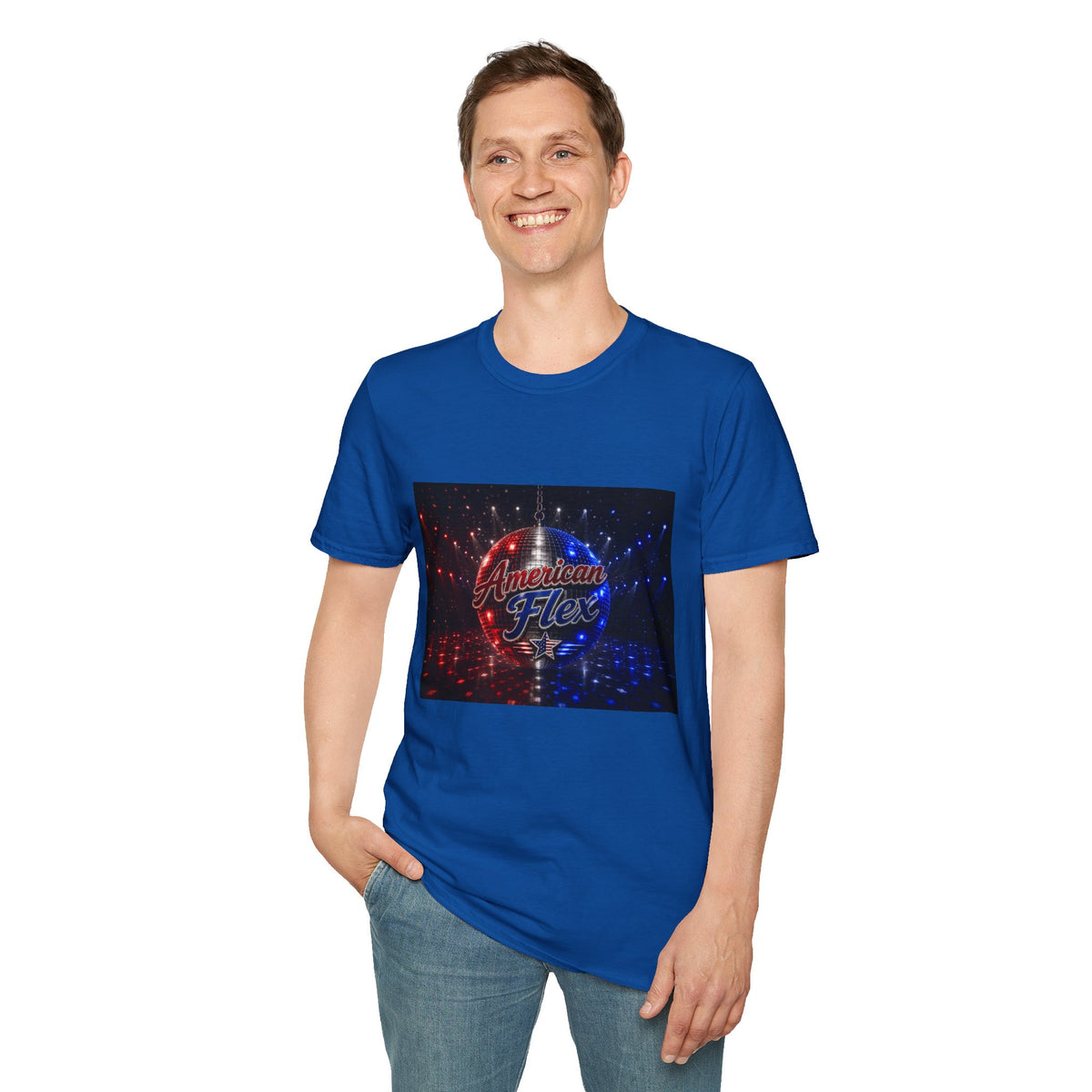 American Flex v2 T-Shirt — Patriotic Disco Graphic Tee
