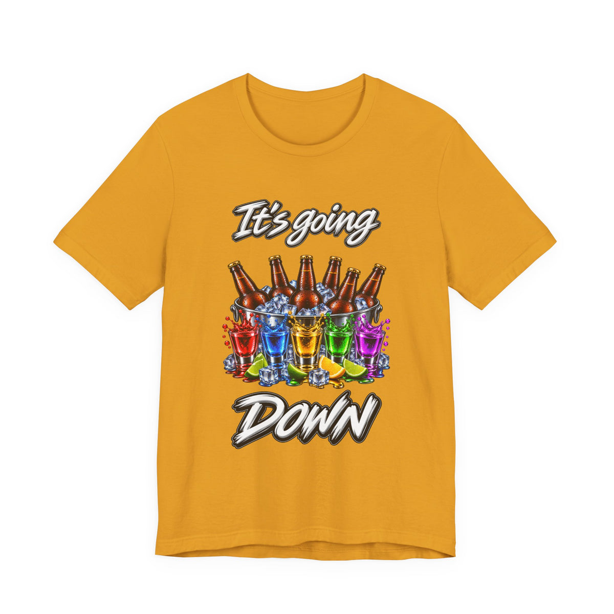 It's Going Down Party T-Shirt — Colorful Bottles and Shots