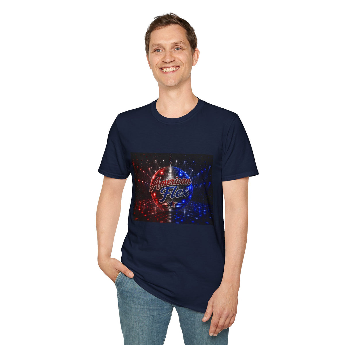 American Flex v2 T-Shirt — Patriotic Disco Graphic Tee