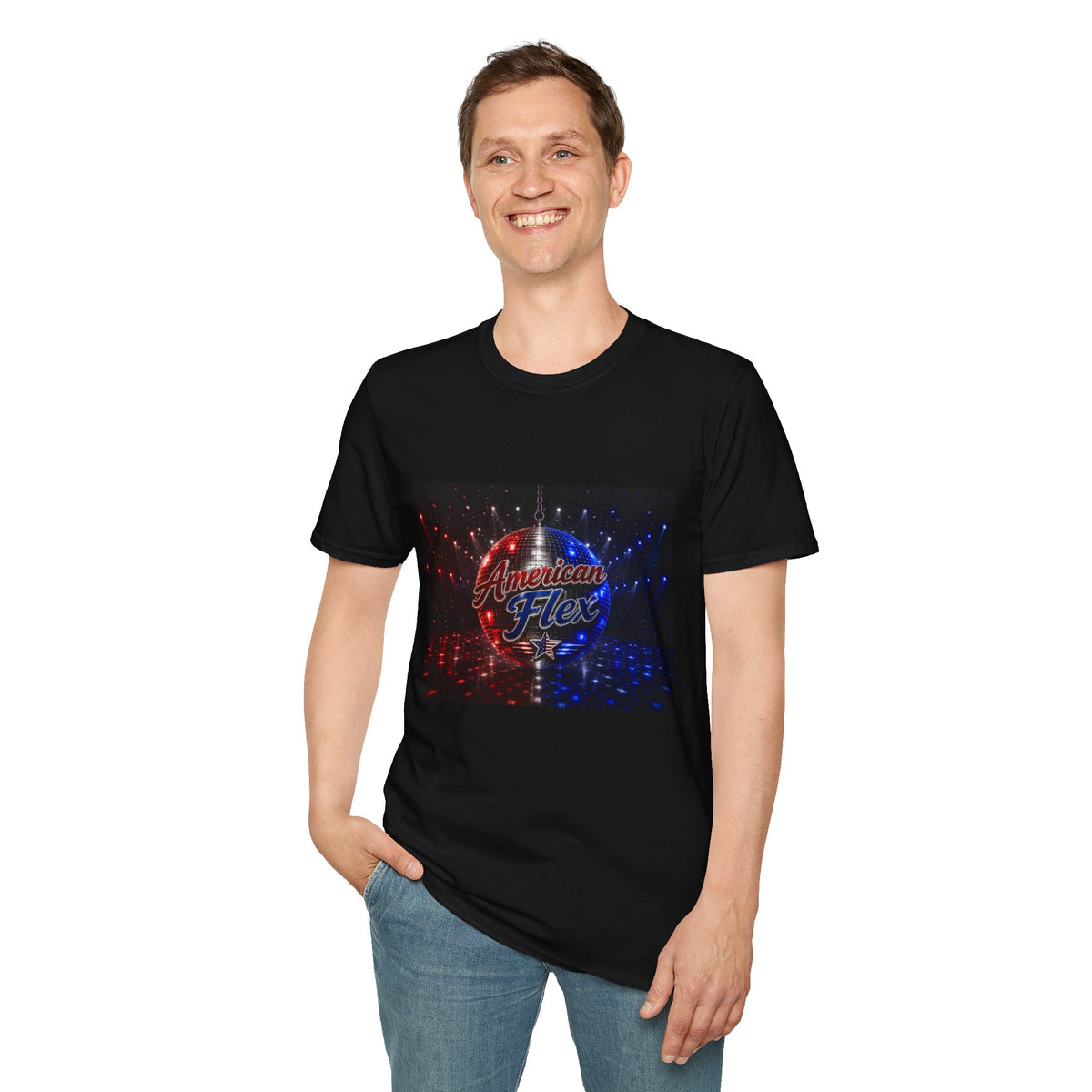 American Flex v2 T-Shirt — Patriotic Disco Graphic Tee