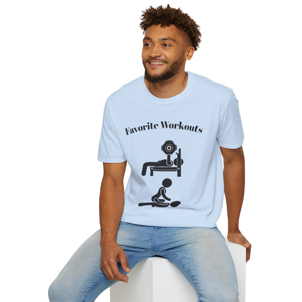 Favorite Workouts T-Shirt — Gym Exercise Icons Tee for Fitness Lovers
