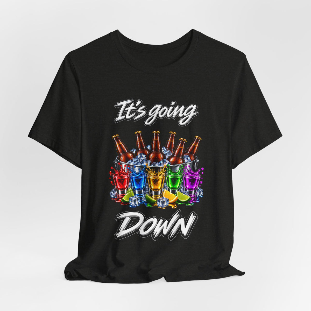 It's Going Down Party T-Shirt — Colorful Bottles and Shots