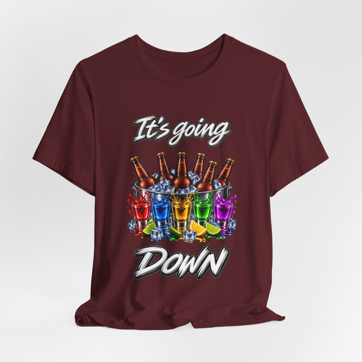 It's Going Down Party T-Shirt — Colorful Bottles and Shots
