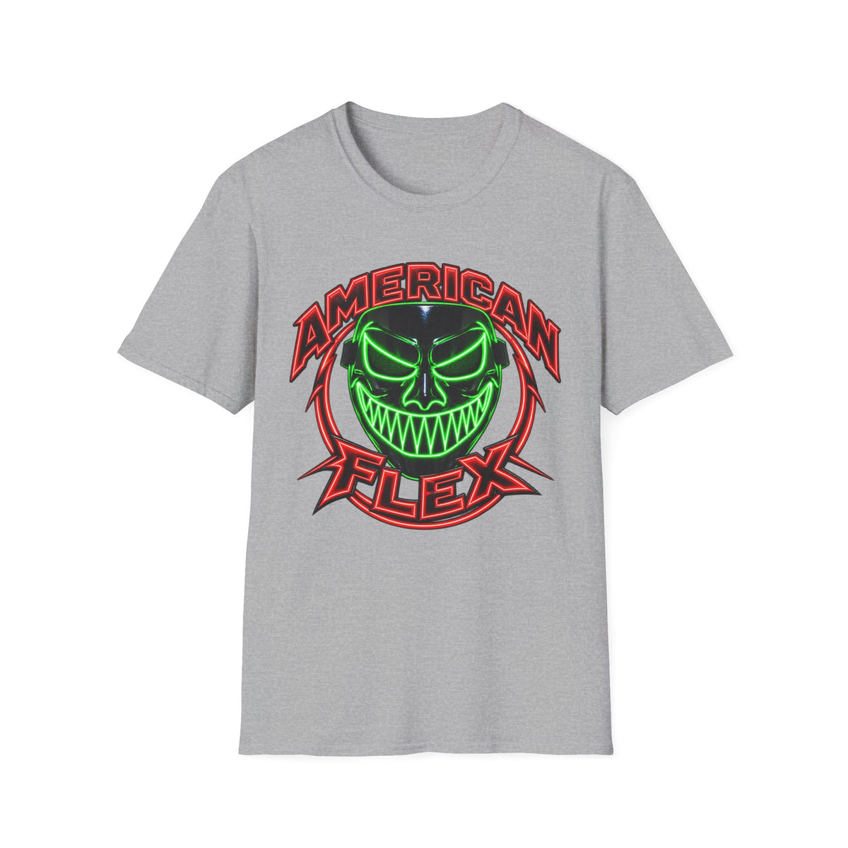 American Flex Graphic T-Shirt — Neon Skull Patriotic Streetwear