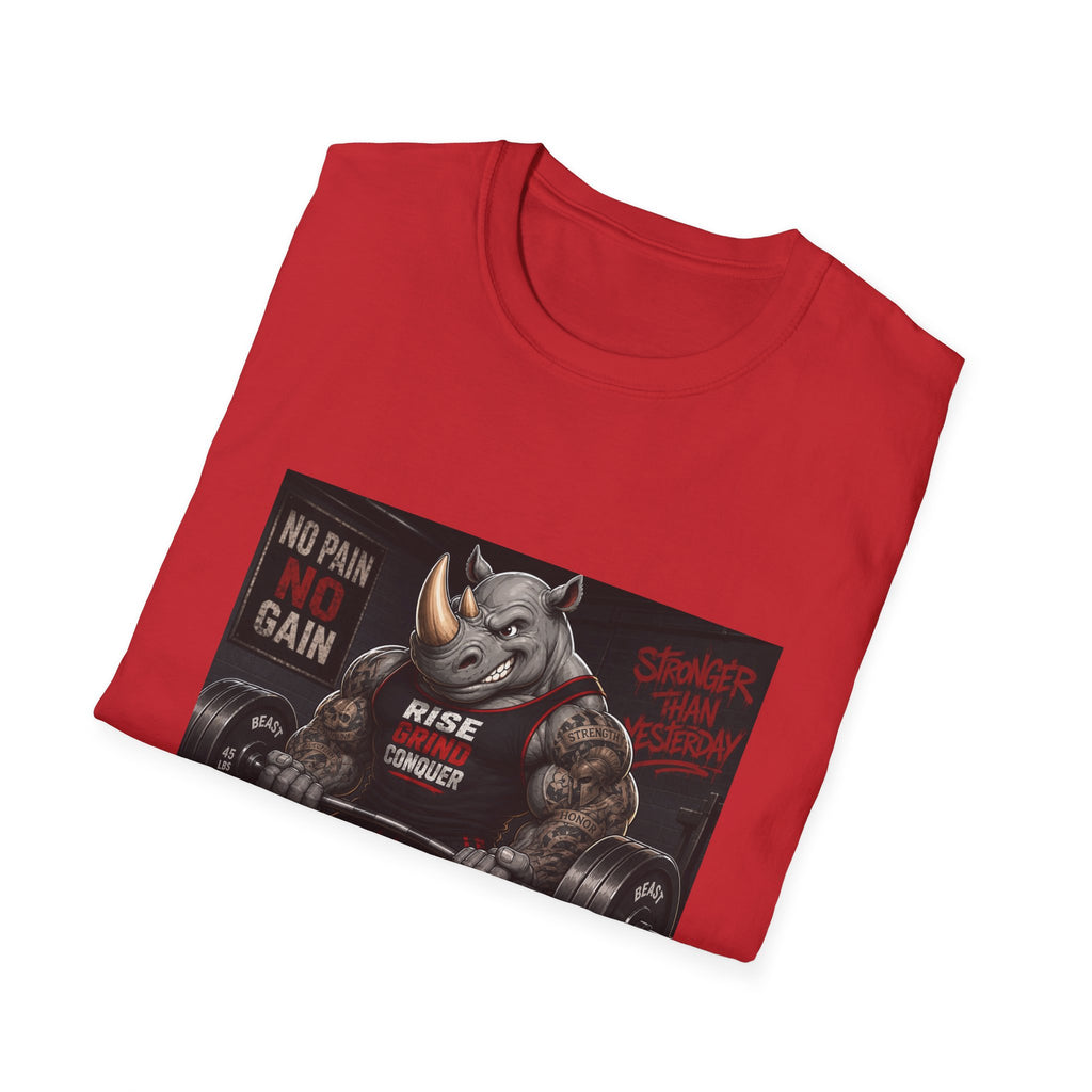 "No Pain No Gain / Rise Grind Conquer" Gym Tee