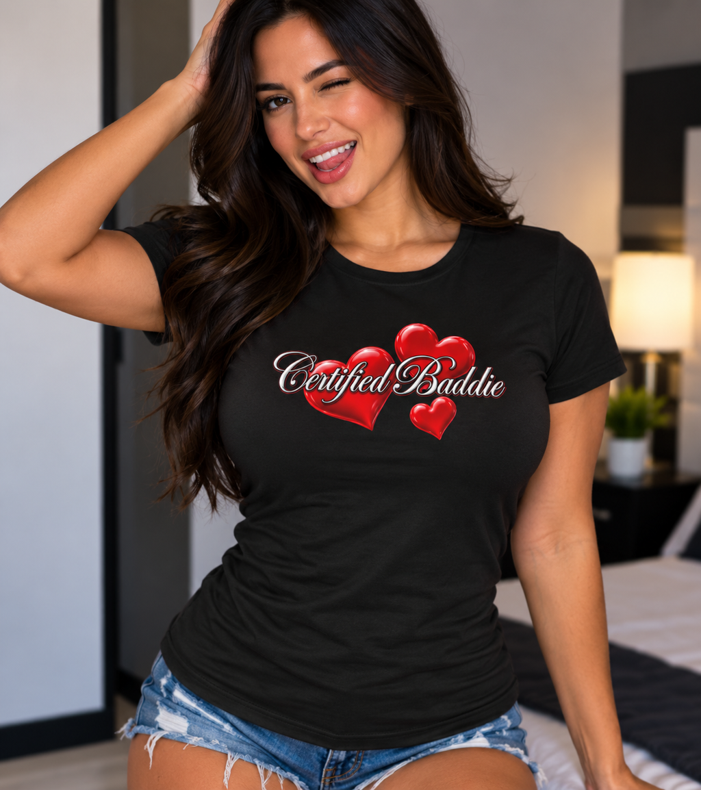 'Certified Baddie' Red Hearts Heart Fitted Tee