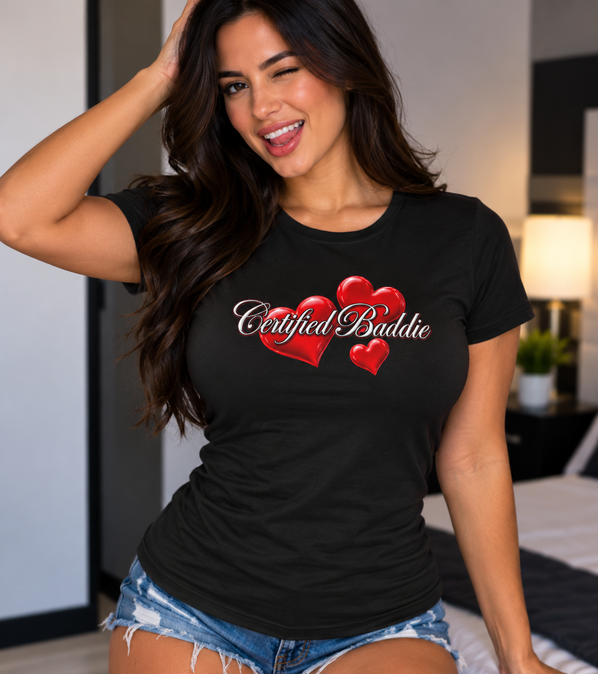 'Certified Baddie' Red Hearts Heart Fitted Tee