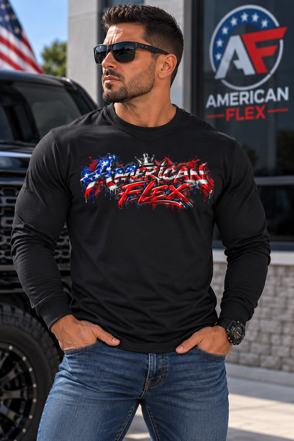 "American Flex" Long Sleeve Shirt -Patriotic Graphic Drip
