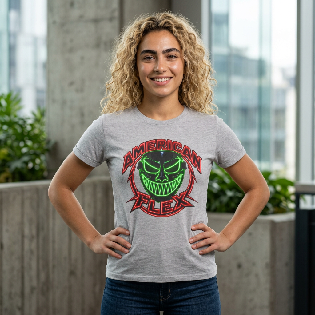 American Flex Graphic T-Shirt — Neon Skull Patriotic Streetwear