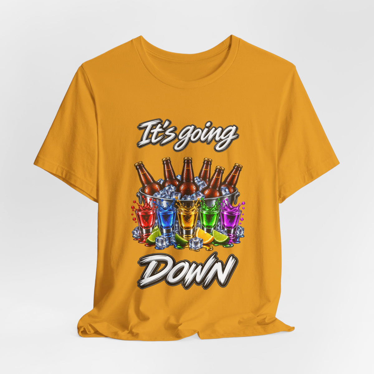 It's Going Down Party T-Shirt — Colorful Bottles and Shots