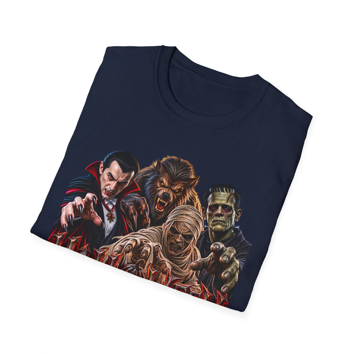 Halloween Classic Monsters T‑Shirt — Dracula, Werewolf, Mummy & Frankenstein Tee