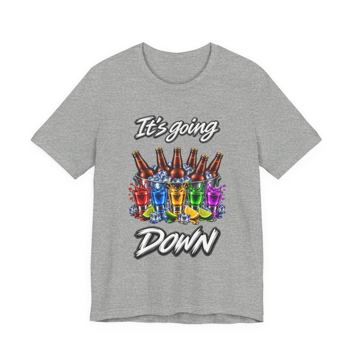 It's Going Down Party T-Shirt — Colorful Bottles and Shots