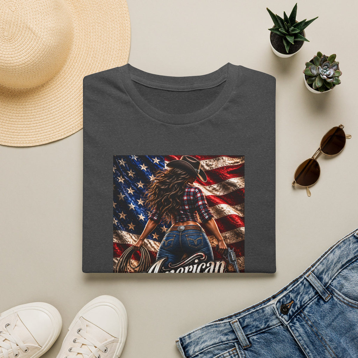 American Made Tee — Patriotic Cowgirl Flag T-Shirt