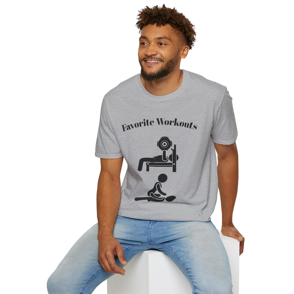 Favorite Workouts T-Shirt — Gym Exercise Icons Tee for Fitness Lovers