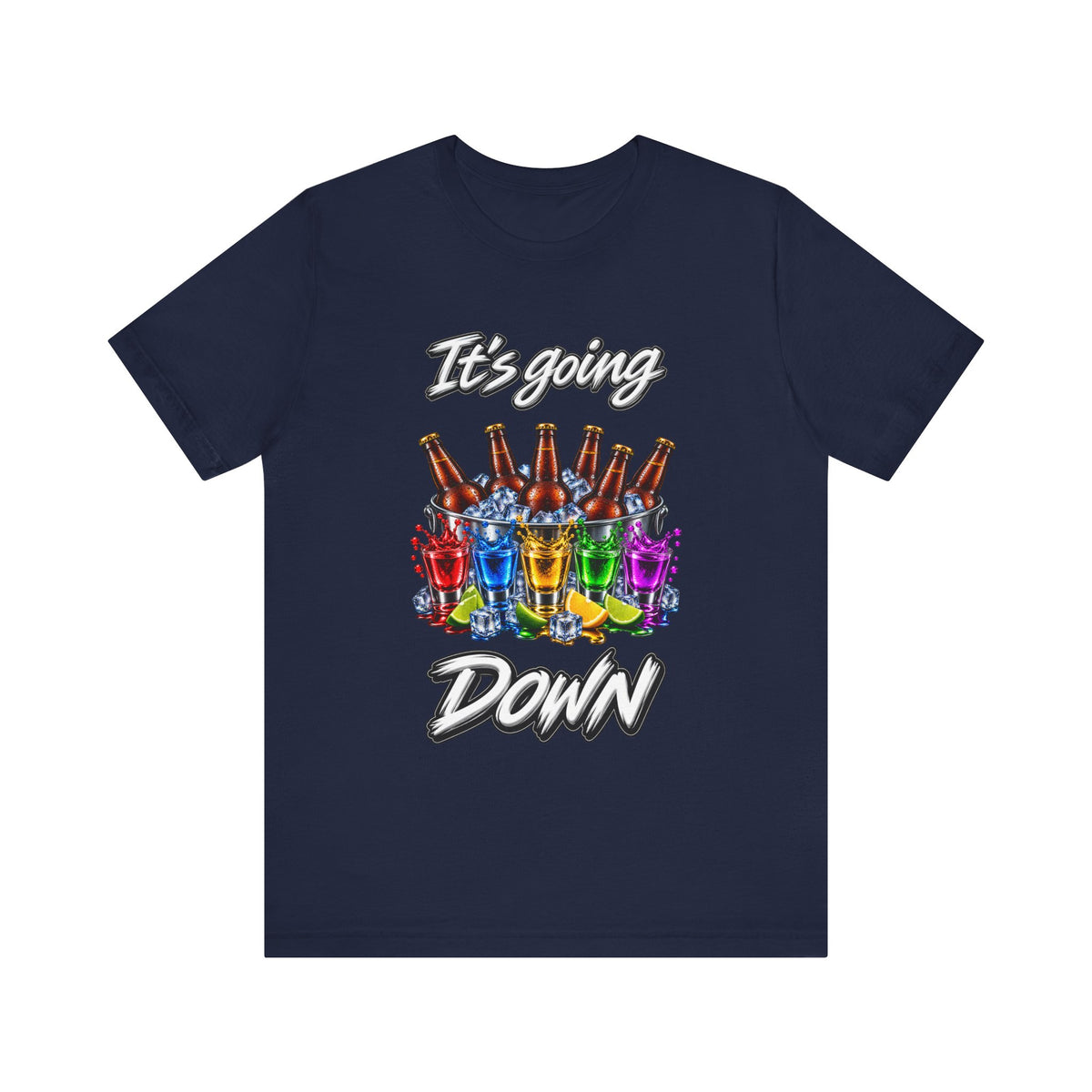 It's Going Down Party T-Shirt — Colorful Bottles and Shots