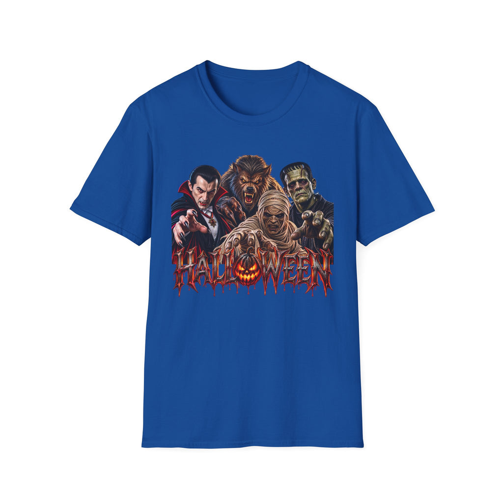 Halloween Classic Monsters T‑Shirt — Dracula, Werewolf, Mummy & Frankenstein Tee