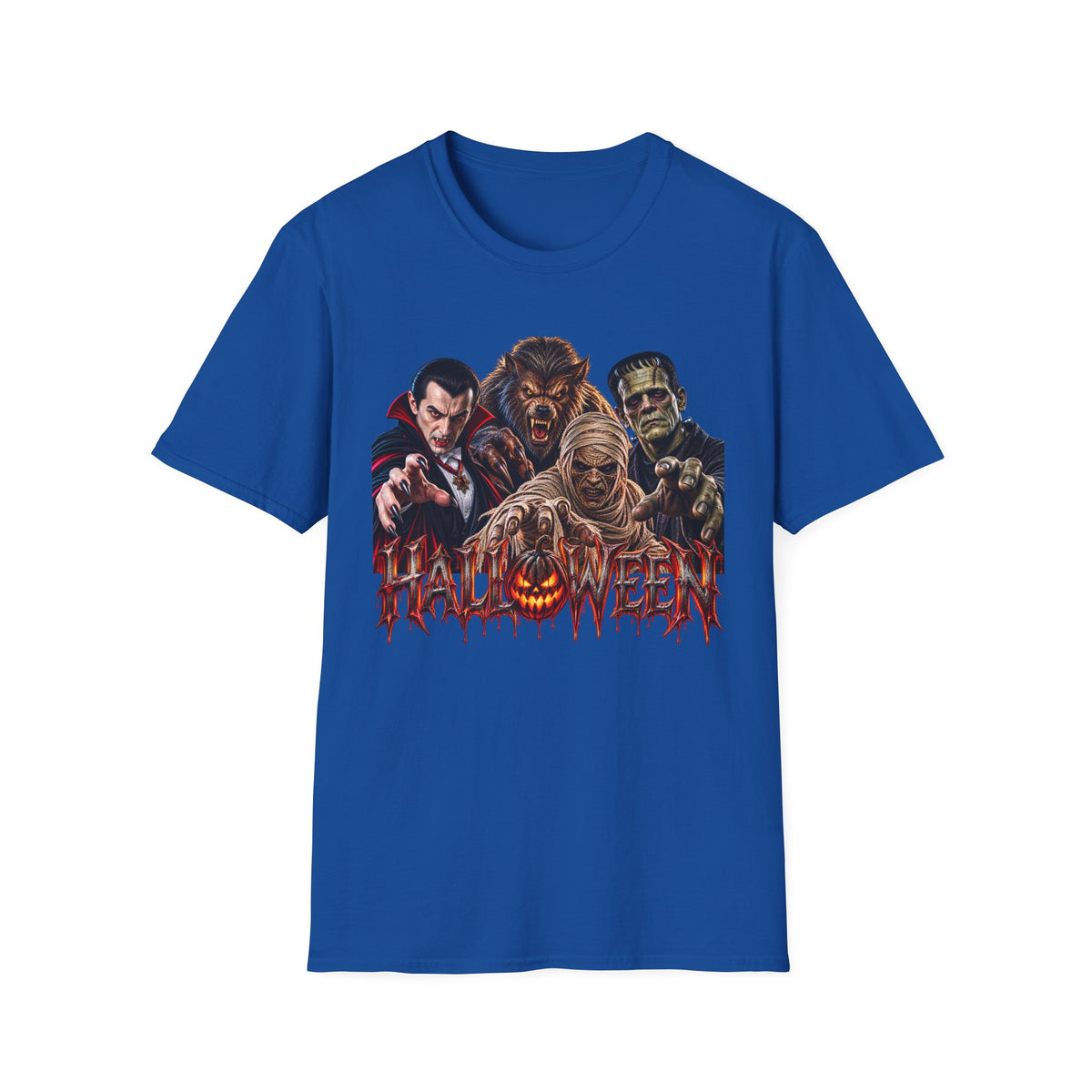 Halloween Classic Monsters T‑Shirt — Dracula, Werewolf, Mummy & Frankenstein Tee