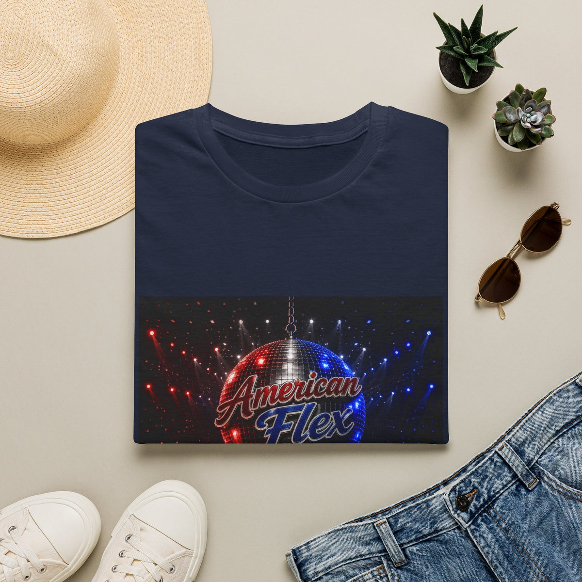 American Flex v2 T-Shirt — Patriotic Disco Graphic Tee