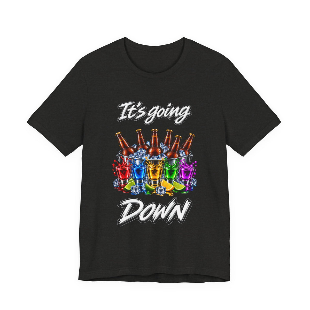 It's Going Down Party T-Shirt — Colorful Bottles and Shots