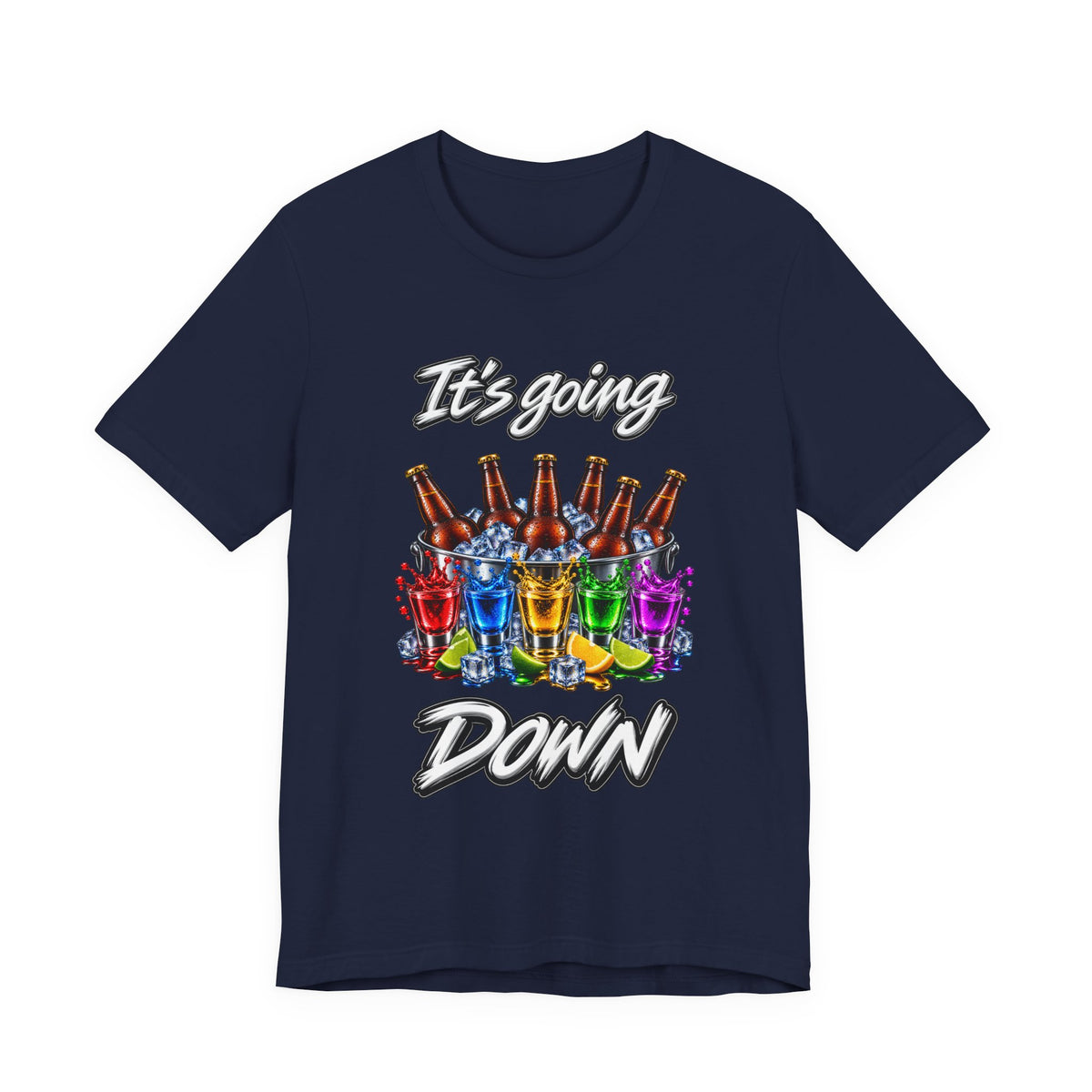 It's Going Down Party T-Shirt — Colorful Bottles and Shots