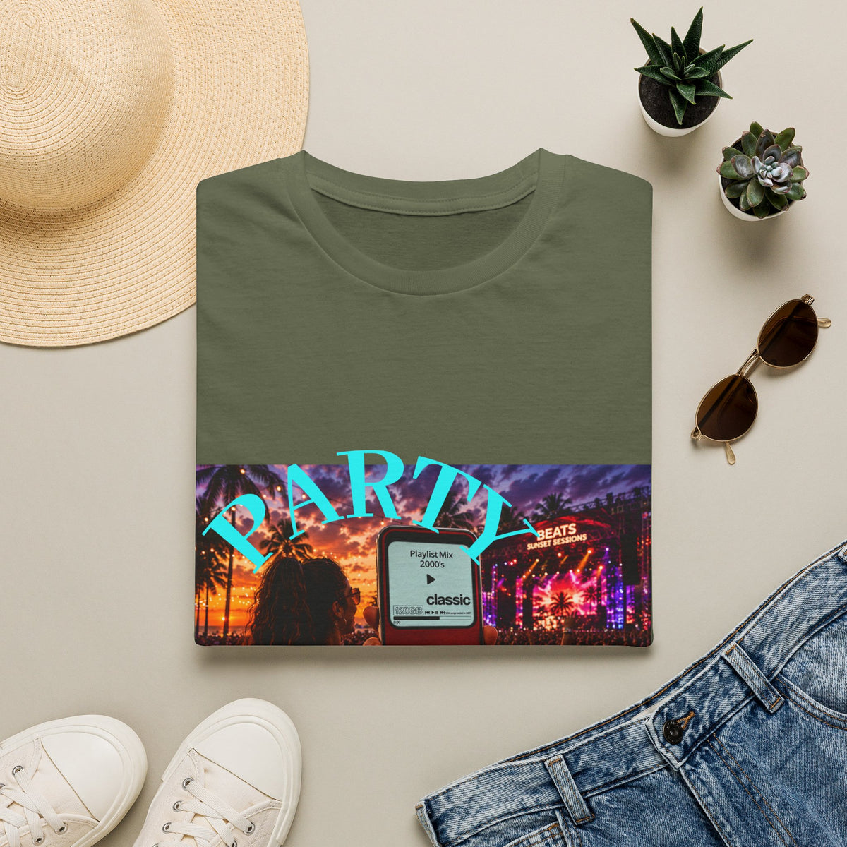 Party Time T-Shirt — Retro Concert Sunset Graphic with 'PARTY' & 'Vibes'