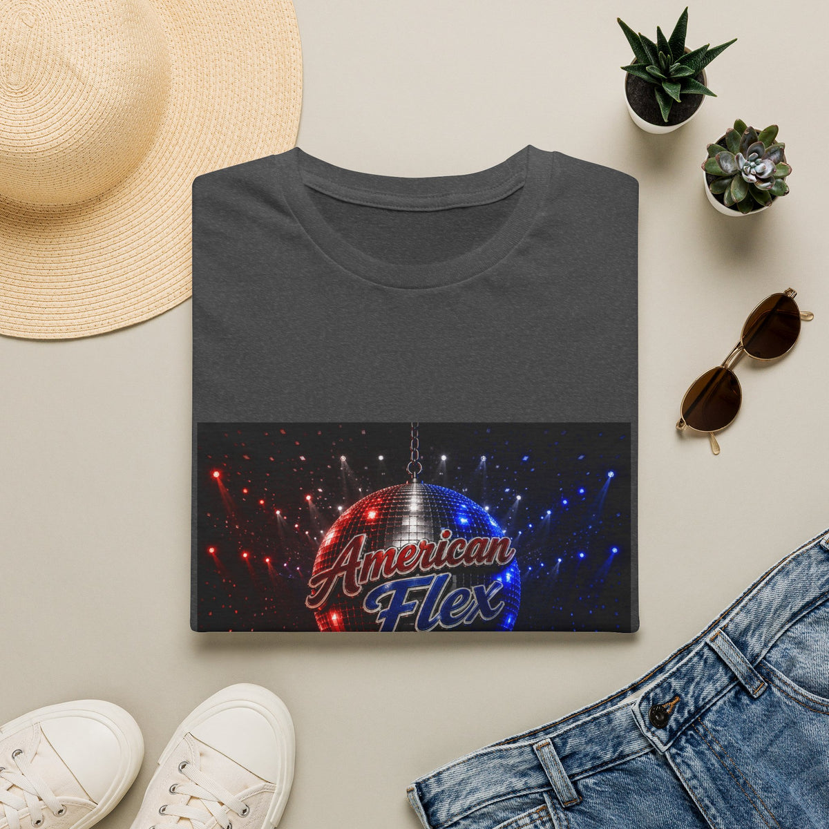 American Flex v2 T-Shirt — Patriotic Disco Graphic Tee