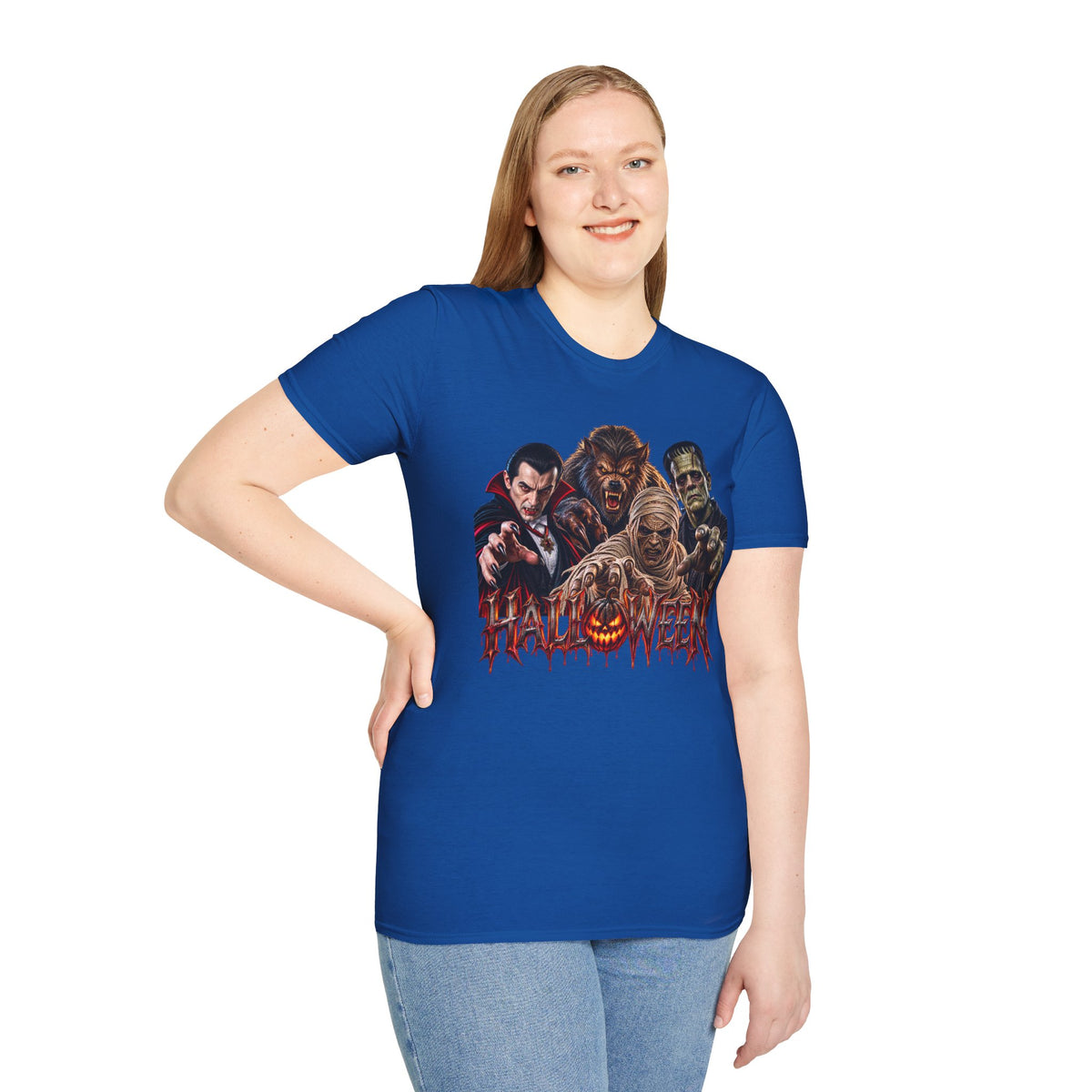 Halloween Classic Monsters T‑Shirt — Dracula, Werewolf, Mummy & Frankenstein Tee